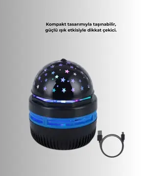 Döner Galaxy Projektör Gece Lambası – Ay ve Yıldız Işıklı Atmosfer Lamba USB Bağlantılı