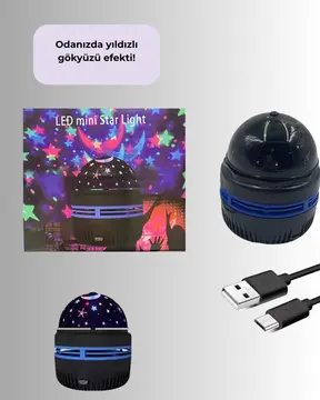 Döner Galaxy Projektör Gece Lambası – Ay ve Yıldız Işıklı Atmosfer Lamba USB Bağlantılı