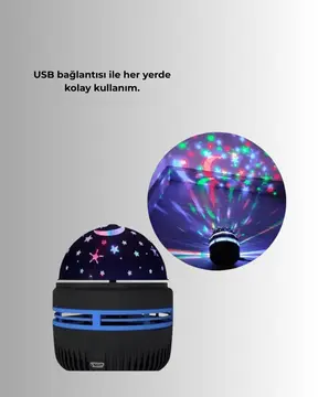 Döner Galaxy Projektör Gece Lambası – Ay ve Yıldız Işıklı Atmosfer Lamba USB Bağlantılı