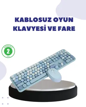 Kablosuz Retro Klavye ve Mouse Seti – 104 Tuşlu Sessiz Yazım