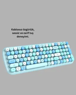 Kablosuz Retro Klavye ve Mouse Seti – 104 Tuşlu Sessiz Yazım