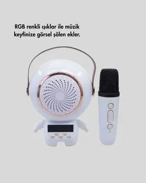 Kablosuz Mikrofonlu Astronot Tasarım Bluetooth Speaker Karaoke