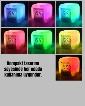 Gece Lambası Fonksiyonlu Renk Değiştiren LED Küp Dijital Saat