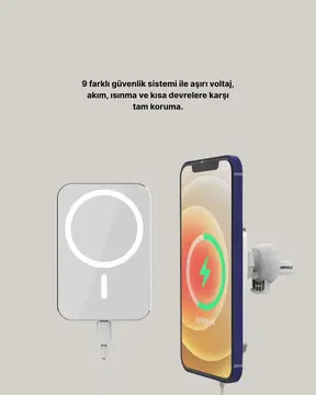 360° Döner Başlıklı MagSafe Araç Telefon Tutucu 15W Güvenli Kablosuz Şarj