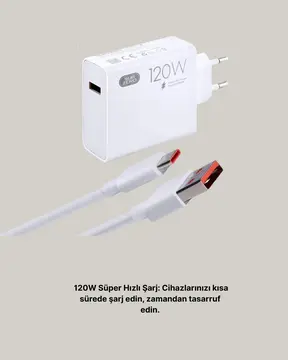 120W Güçlü Hızlı Şarj Adaptörü ve Type-C Kablo Seti – Güvenli Şarj Teknolojisi