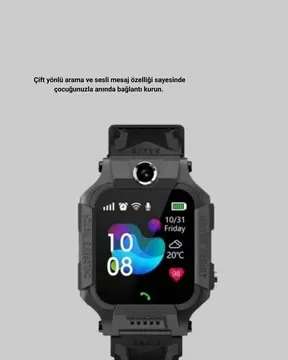 S10 Akıllı Çocuk Saati Siyah Model Çift Yönlü Konuşma ve SOS