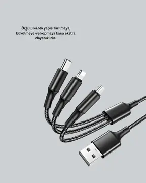 Evrensel 3 Başlıklı Şarj Kablosu – iPhone Huawei Samsung İçin