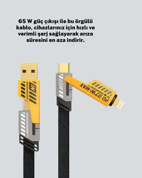 Evrensel Uyumluluklu Dayanıklı Metal Başlıklı Hızlı Şarj Kablosu