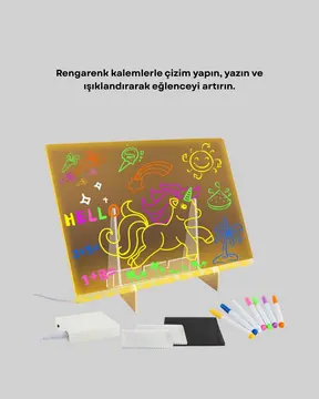 LED Işıklı Akrilik Yazı Tahtası Renkli Kalem Setiyle