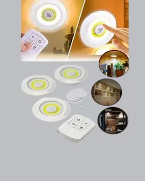 Uzaktan Kumandalı 3 Lü Kablosuz Led Spot Lamba Seti Yapışkanlı Pratik Kullanım