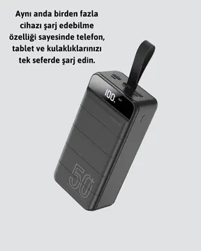 50.000 mAh Ultra Güçlü Powerbank 4 USB Çıkışlı LED Dijital Göstergeli Hızlı Şarj Destekli Taşınabilir Şarj Cihazı