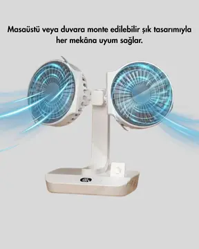 4 Kademeli Hız Ayarlı USB Şarjlı Çift Taraflı Masaüstü Vantilatör