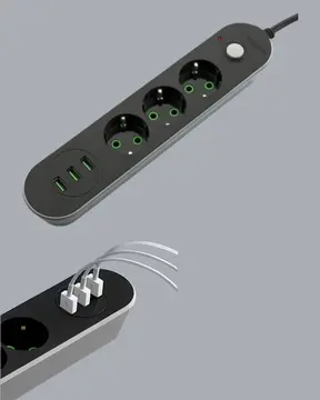 USB Yuvalı Anahtarlı Üçlü Priz 2 Metre Kablolu