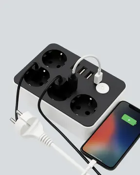 4.1A Hızlı Şarjlı Akım Korumalı 4 Priz ve 3 USB Çıkışlı Priz