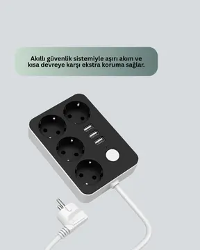 7 Cihazı Aynı Anda Destekleyen 3 USB Portlu 4’lü Priz