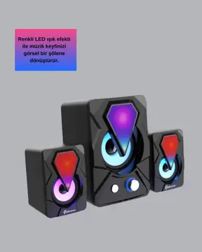 USB Bağlantılı RGB 2.1 Hoparlör Seti Derin Bas ve Renkli Işık