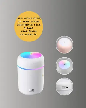 Taşınabilir Hava Nemlendirici – Renkli Işık ve USB Bağlantı