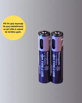 USB Type-C Şarjlı AAA Lityum Pil | 1.5V Sabit Voltaj 1000+ Şarj Döngüsü ile Uzun Ömür