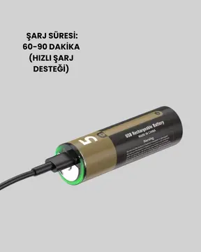 1.5V AA Şarjlı Lityum Pil | 1000+ Kez Şarj Edilebilir | Hızlı Type-C Şarj (2 Adet)