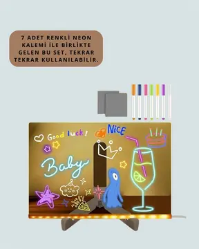 Dekoratif LED Yazı Tahtası – Silinebilir Neon Kalemli Planlama ve Hatırlatma İçin İdeal