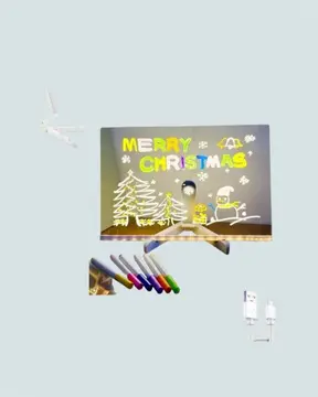 Şık ve Modern LED Pano – Neon Işıklı Silinebilir Akrilik Yazı Tahtası 7 Renkli Kalem Dahil