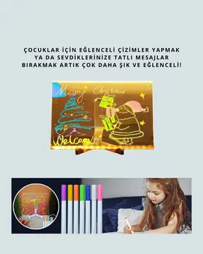 Şık ve Modern LED Pano – Neon Işıklı Silinebilir Akrilik Yazı Tahtası 7 Renkli Kalem Dahil