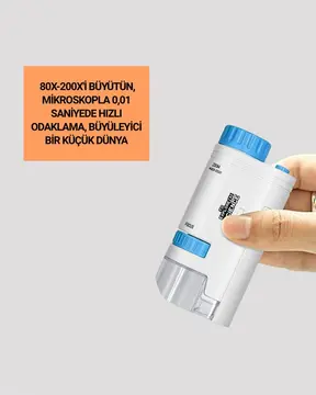 Taşınabilir LED Işıklı Cep Mikroskop – 80X–200X Büyütme