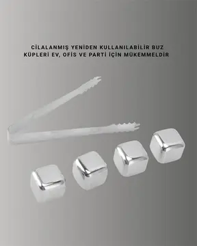 Yeniden Kullanılabilir 304 Çelik Metal Buz Küpleri 4'lü Set