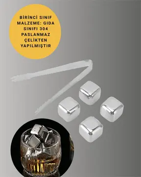 Yeniden Kullanılabilir 304 Çelik Metal Buz Küpleri 4'lü Set