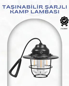 Geometrik Tasarımlı Vintage Kamp Lambası – Type-C Şarj Ayarlanabilir Parlaklık