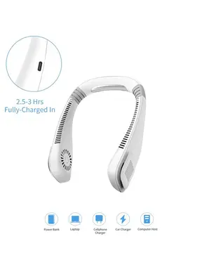 Giyilebilir Sessiz Fan | 224g Hafif Bladeless Güvenli Tasarım 5 Vitesli Soğutma USB Şarjlı Fan