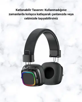 Bluetooth 5.3 Rainbow Işıklı Kulak Üstü Kablosuz Kulaklık
