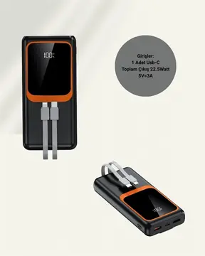 20.000 mAh Powerbank – 22.5W Hızlı Şarj Çok Kablolu Dijital Göstergeli