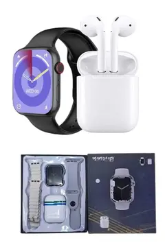 Akıllı Saat Gümüş Kasa Bluetooth Kulaklık Hediyeli Çok Fonksiyonlu İkili Set