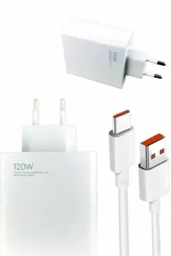 120W Şarj Aleti Hızlı Çift Turbo Şarj Aleti Seti Beyaz