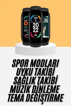 M6 Akıllı Bileklik Siyah Adımsayar Spor Takibi Android ve İOS Uyumlu