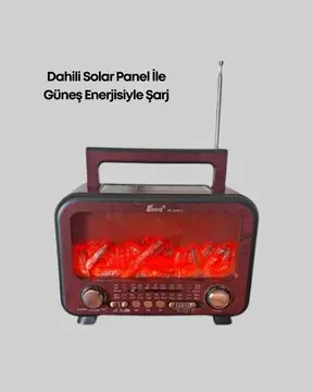Şömine Alev Işıklı Solar Bluetooth Hoparlör – 7W Güçlü Ses FM Radyo