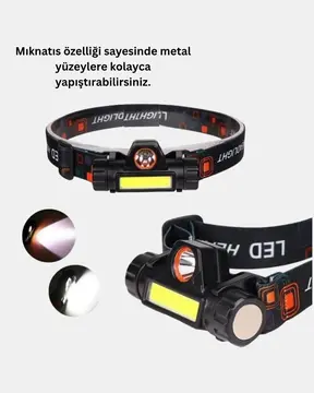 Profesyonel Şarjlı LED Kafa Lambası – Uzun Mesafe + Ortam Aydınlatması
