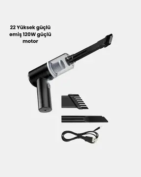 Kablosuz El Süpürgesi – Araç İçi Temizlik İçin 5500PA Güçlü Emiş USB Şarjlı