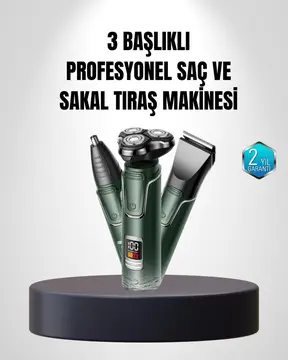 3D Akıllı Kesim Teknolojili Şarjlı Tıraş Seti – 3 Başlıklı Paslanmaz Çelik Bıçaklı