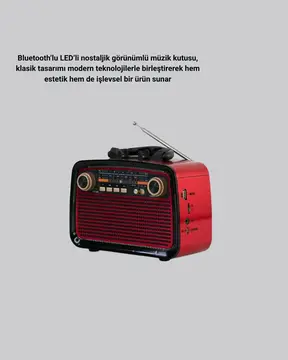 Bluetooth’lu LED Işıklı Nostaljik Müzik Kutusu – Ahşap Dokulu Vintage Tasarım ve Yüksek Ses Kalitesi