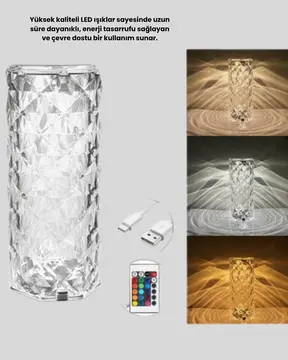 Kristal RGB LED Masa Lambası – Renkli Kumandalı Işık Dekoratif ve Enerji Tasarruflu