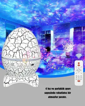 Yıldızlı Gökyüzü Dinozor Yumurta Projektör –  Ayarlanabilir Parlaklık ve Hız