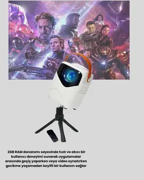 Taşınabilir 1080P HD Akıllı Projektör – 64GB Dahili Hafıza 2GB RAM Uzaktan Kumandalı