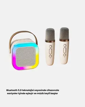 Bluetooth Karaoke Hoparlör Renkli LED Işıklı ve Type-C Şarjlı