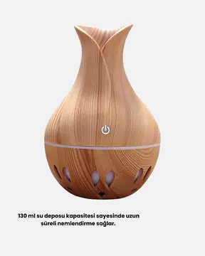 Ahşap Desenli Aromaterapi Difüzör 130 ml Ultrasonik ve 7 Renk LED Işıklı