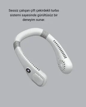 Kablosuz Giyilebilir Boyun Fanı Çift Motorlu ve 5 Kademeli Hız Kontrolü
