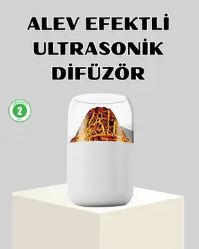 Ultrasonik Alev Efektli Aromaterapi Difüzörü USB Şarjlı ve Otomatik Kapanma Özellikli
