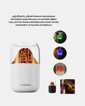 Alev Efektli Ultrasonik Uçucu Yağ Difüzörü 280ml Su Tanklı ve Sessiz Çalışma Özellikli