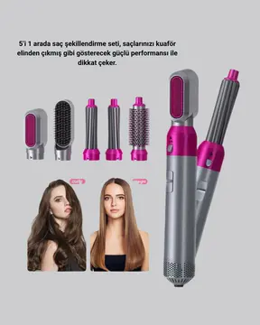 5’i 1 Arada Saç Şekillendirme Seti Negatif İyon Teknolojili ve Hızlı Kurutmalı